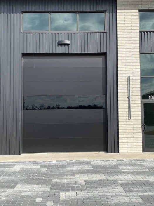 Infinity - Flush Panel Smooth Steel Garage Door with Horizontal Modern Glass Design