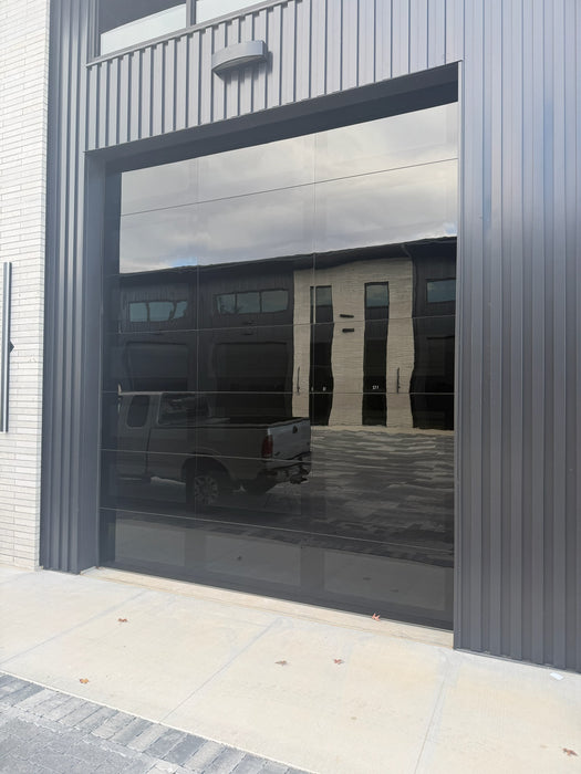 Infinity - Flush Panel Smooth Steel Garage Door with Horizontal Modern Glass Design