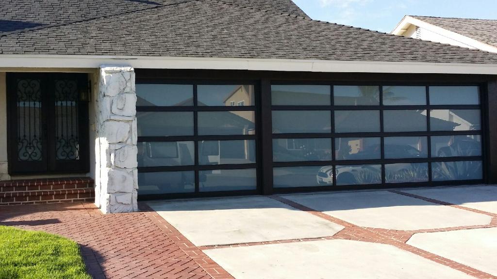 12 X 8 Full View Modern Garage Door With Matte Black Finish With Frosted  Glass