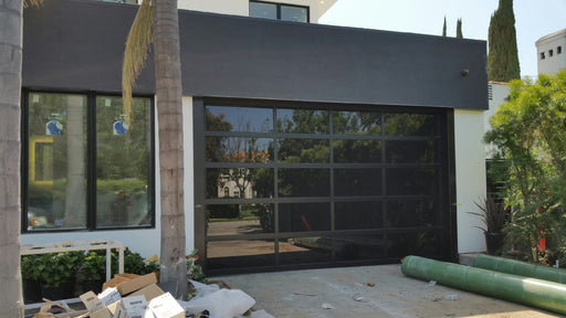 Contemporary Black Aluminum & White Laminate (Privacy) Glass Garage Do —  Lux Garage Doors