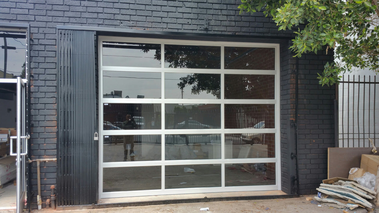 Full View Modern Anodized Aluminum & Clear Tempered Glass Garage Door