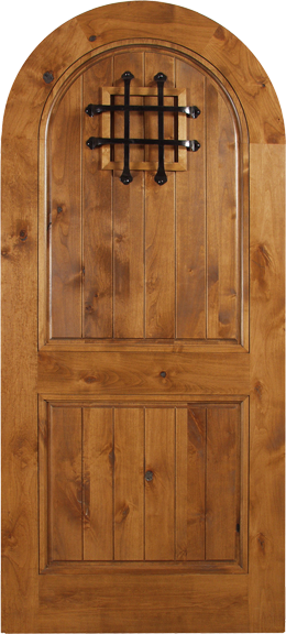 Agustin - Spanish Solid Rustic Knotty Alder Wood Arch Door Including Decorative Hardware