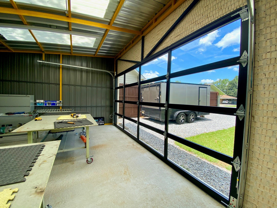 Contemporary Black Aluminum & Clear Tempered Glass Garage Door