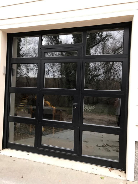 Contemporary Aluminum & Clear Tempered Glass Garage Door with Passage Door