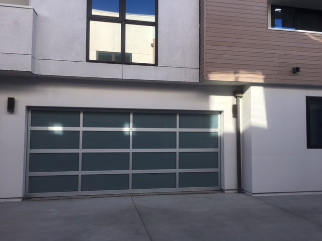 Contemporary Aluminum & White Laminate (Privacy) Glass Garage Door