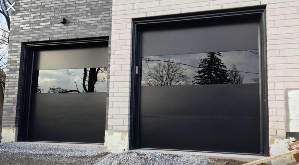 Infinity - Flush Panel Smooth Steel Garage Door with Horizontal Modern Glass Design