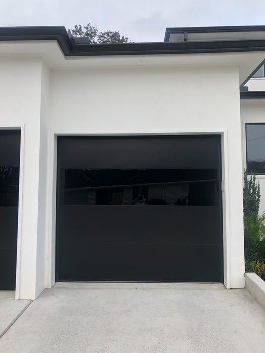 Infinity - Flush Panel Smooth Steel Garage Door with Horizontal Modern Glass Design