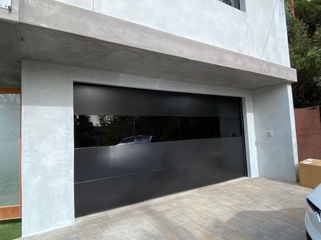 Infinity - Flush Panel Smooth Steel Garage Door with Horizontal Modern Glass Design