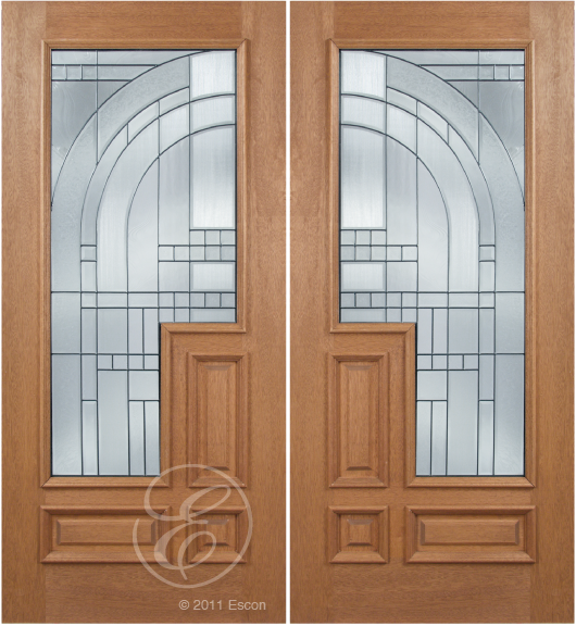 Jorden - One Side Raised Moulding Mahogany Wood Exterior Double Doors with Beveled Glass