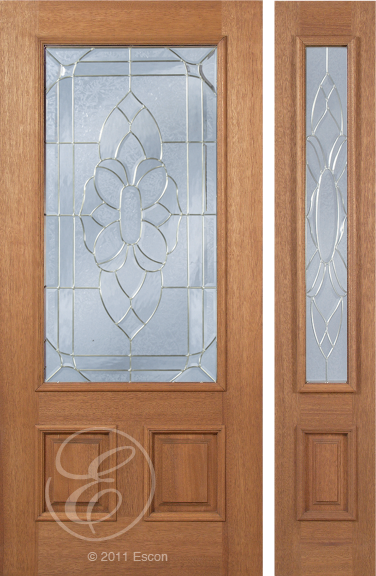 Marcos - One Side Raised Moulding Mahogany Wood Exterior Door with Beveled Glass