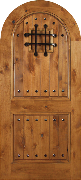 Nicolas - Spanish Solid Rustic Knotty Alder Wood Arch Door Including Decorative Hardware