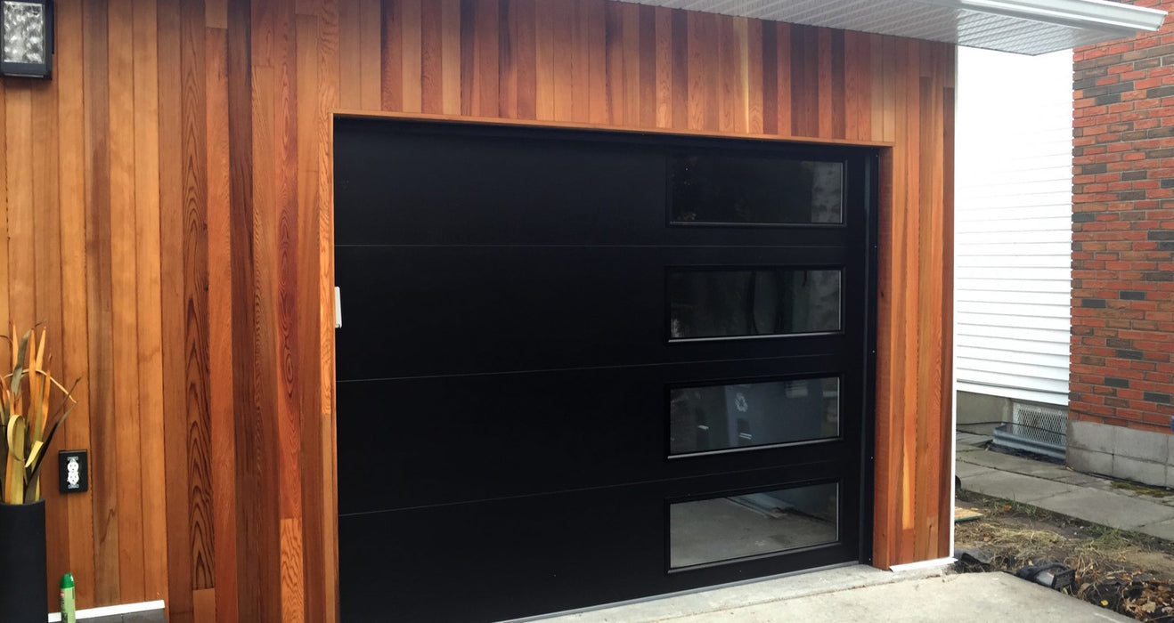 Novo - Smooth Flush Panel Steel Garage Door With Windows Modern Design