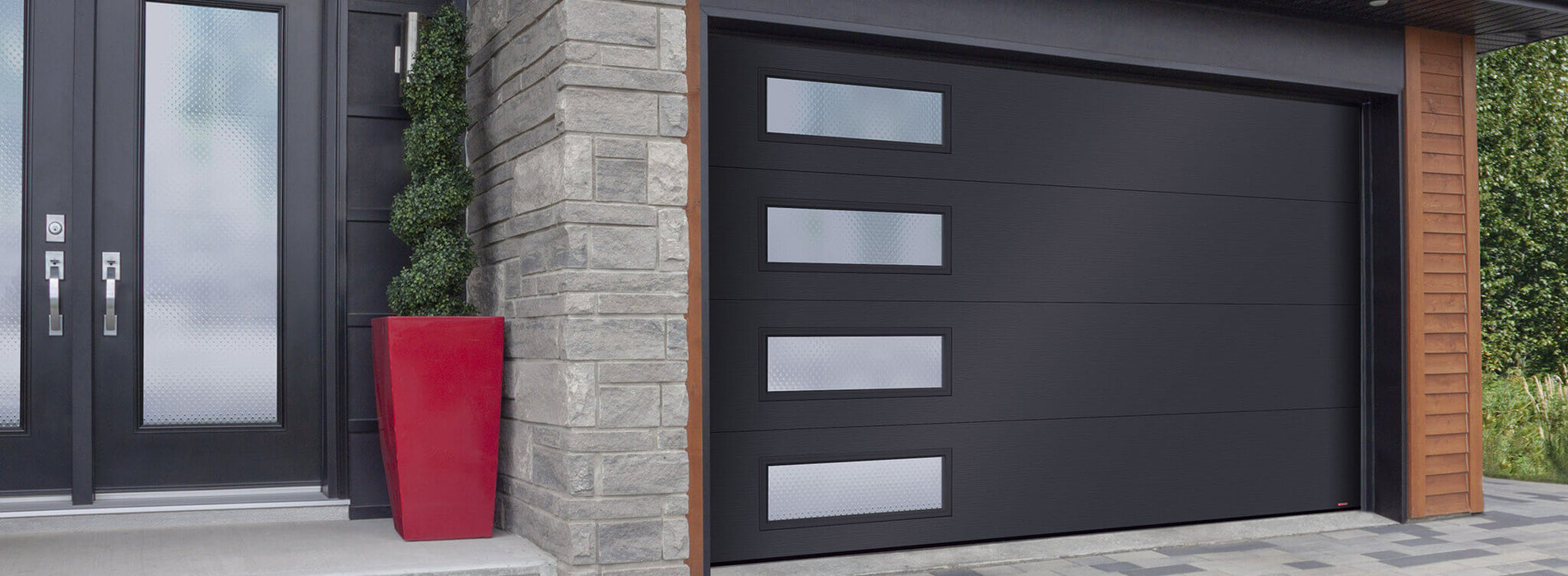 Novo - Smooth Flush Panel Steel Garage Door With Windows Modern Design