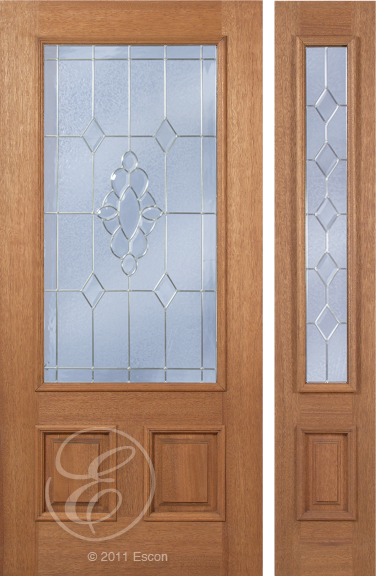 Trent - One Side Raised Moulding Mahogany Wood Exterior Door with Beveled Glass