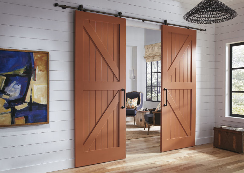 Matias - Rustic Unfinished 2-Panel V-Groove Knotty Alder Barn Door