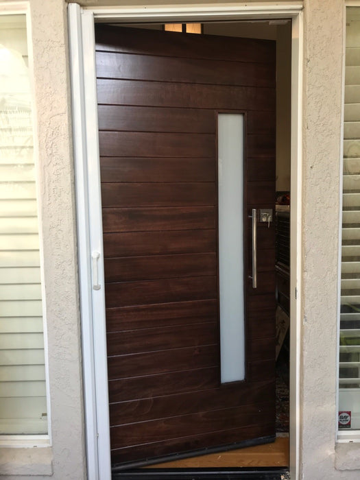 Nobu - Modern Mahogany Wood & White Laminated Glass Entry Solid Door