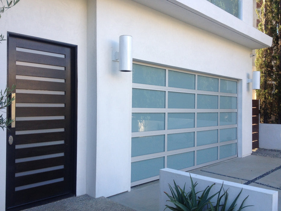 Contemporary Aluminum & White Laminate (Privacy) Glass Garage Door — Lux Garage  Doors